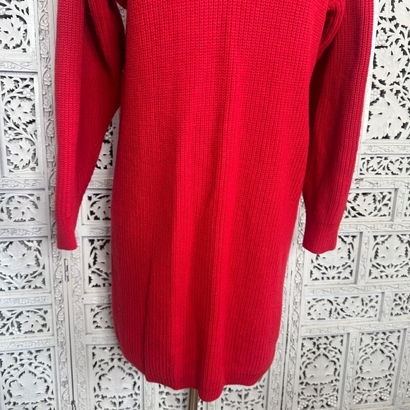 Vintage Plain Jane Red Ribbed V Neck Long Sleeve Sweater Dress Sz Medium - Picture 4 of 7